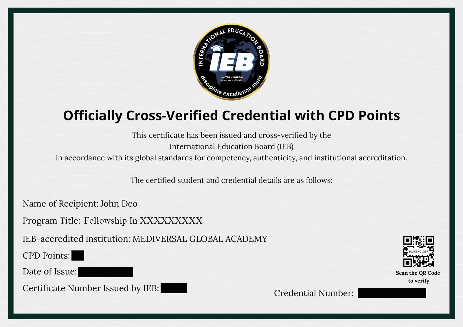 Sample Advanced Certificate from Mediversal