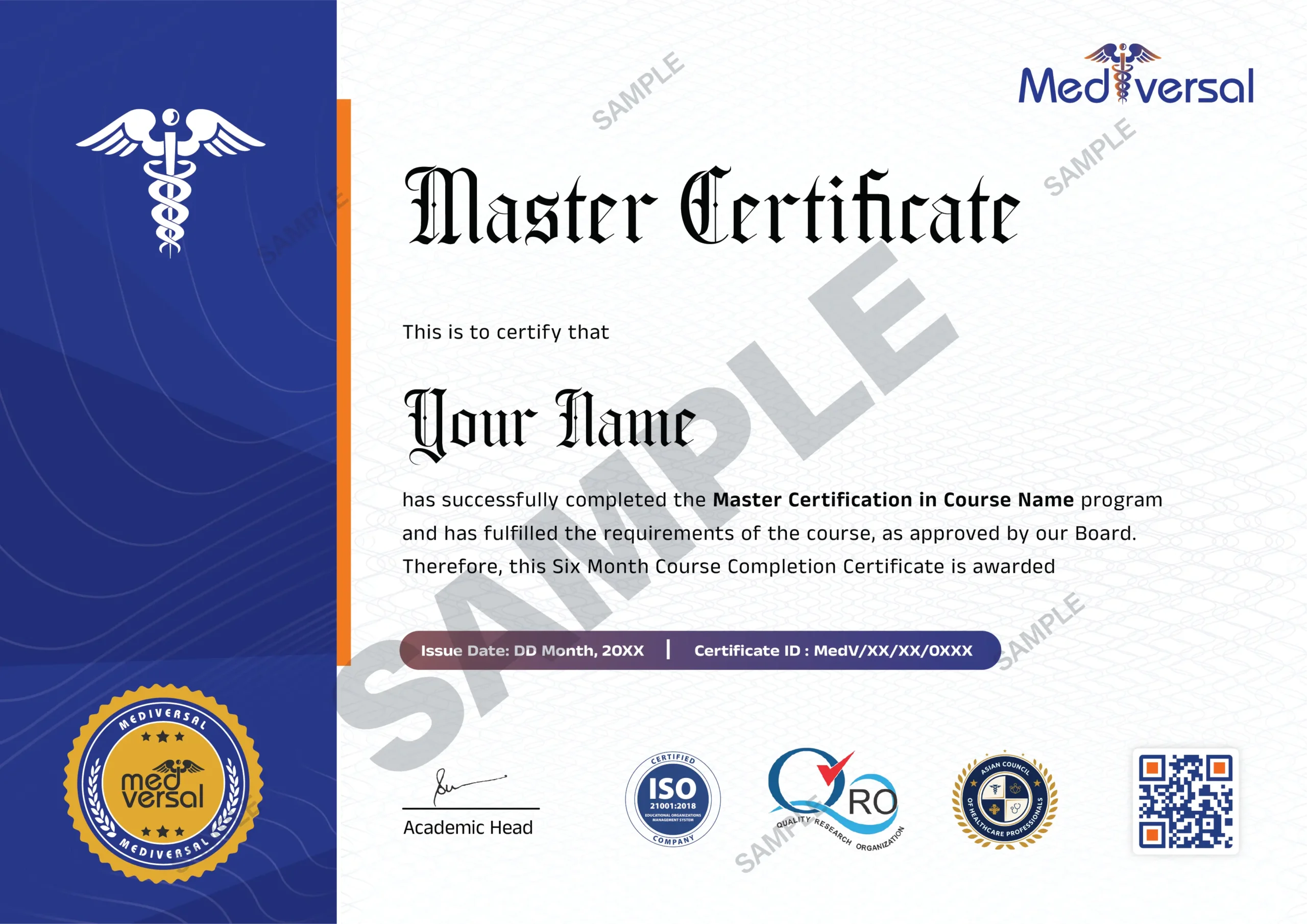 Sample Advanced Certificate from Mediversal