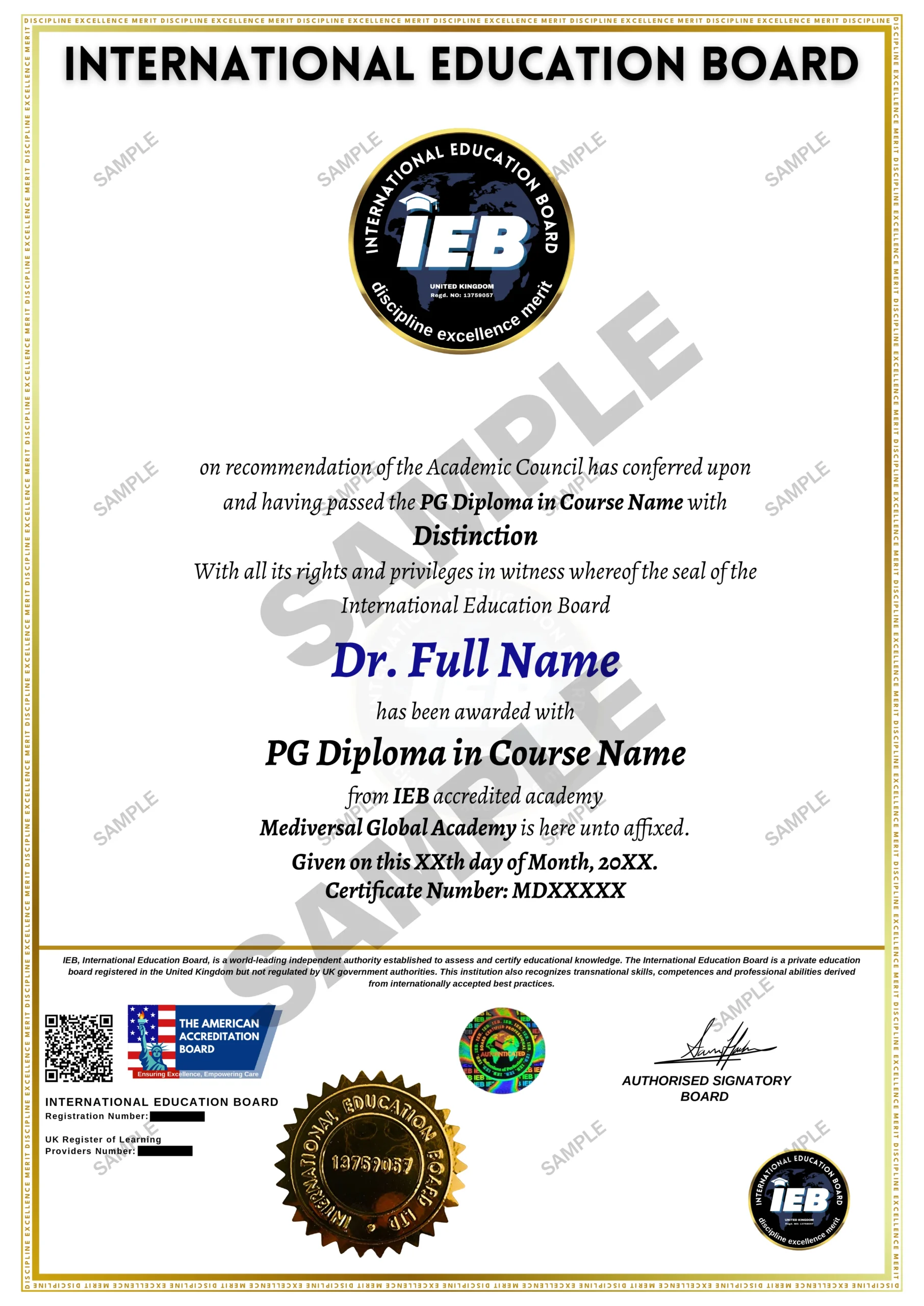 Sample Advanced Certificate from Mediversal