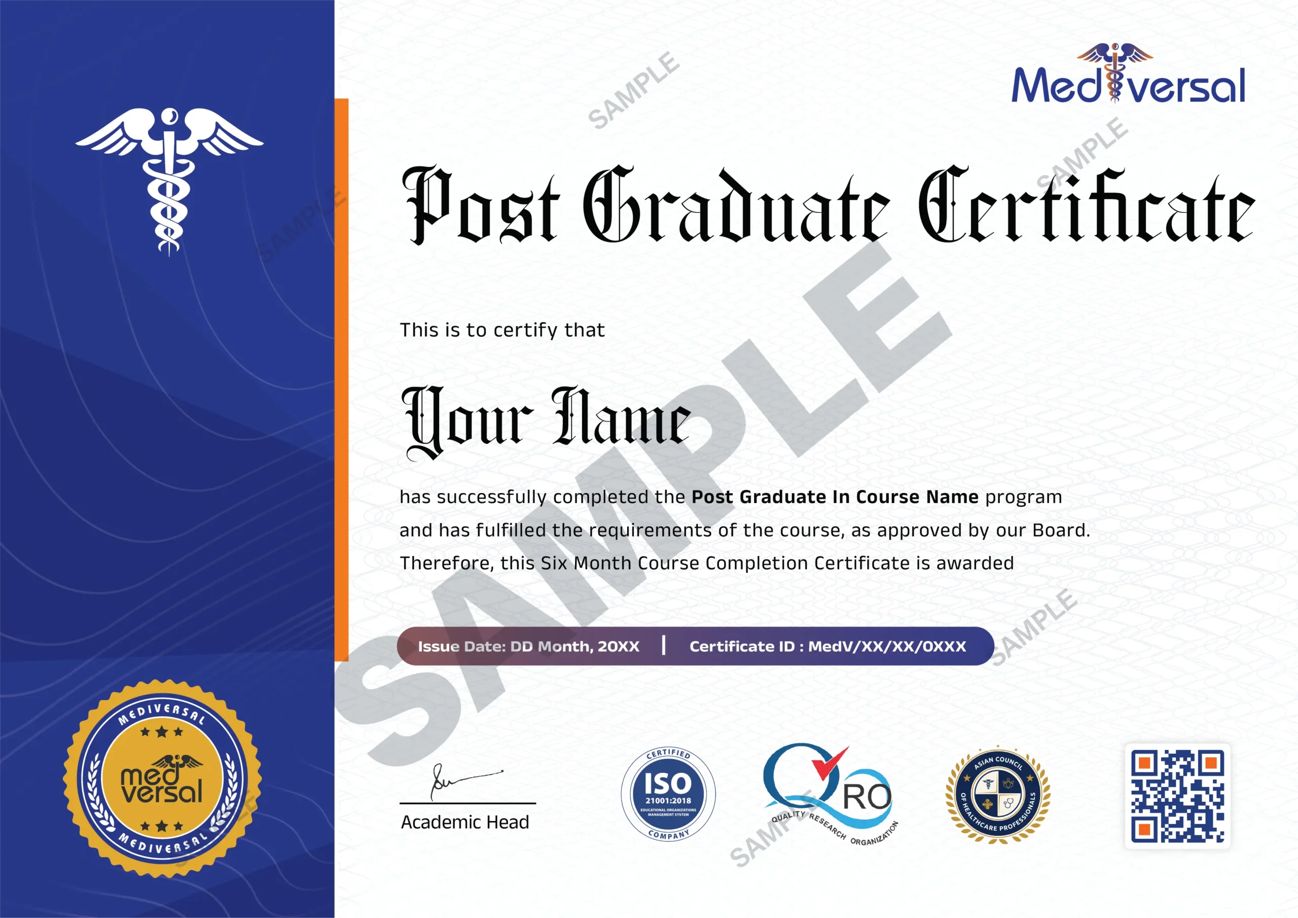 Sample Advanced Certificate from Mediversal